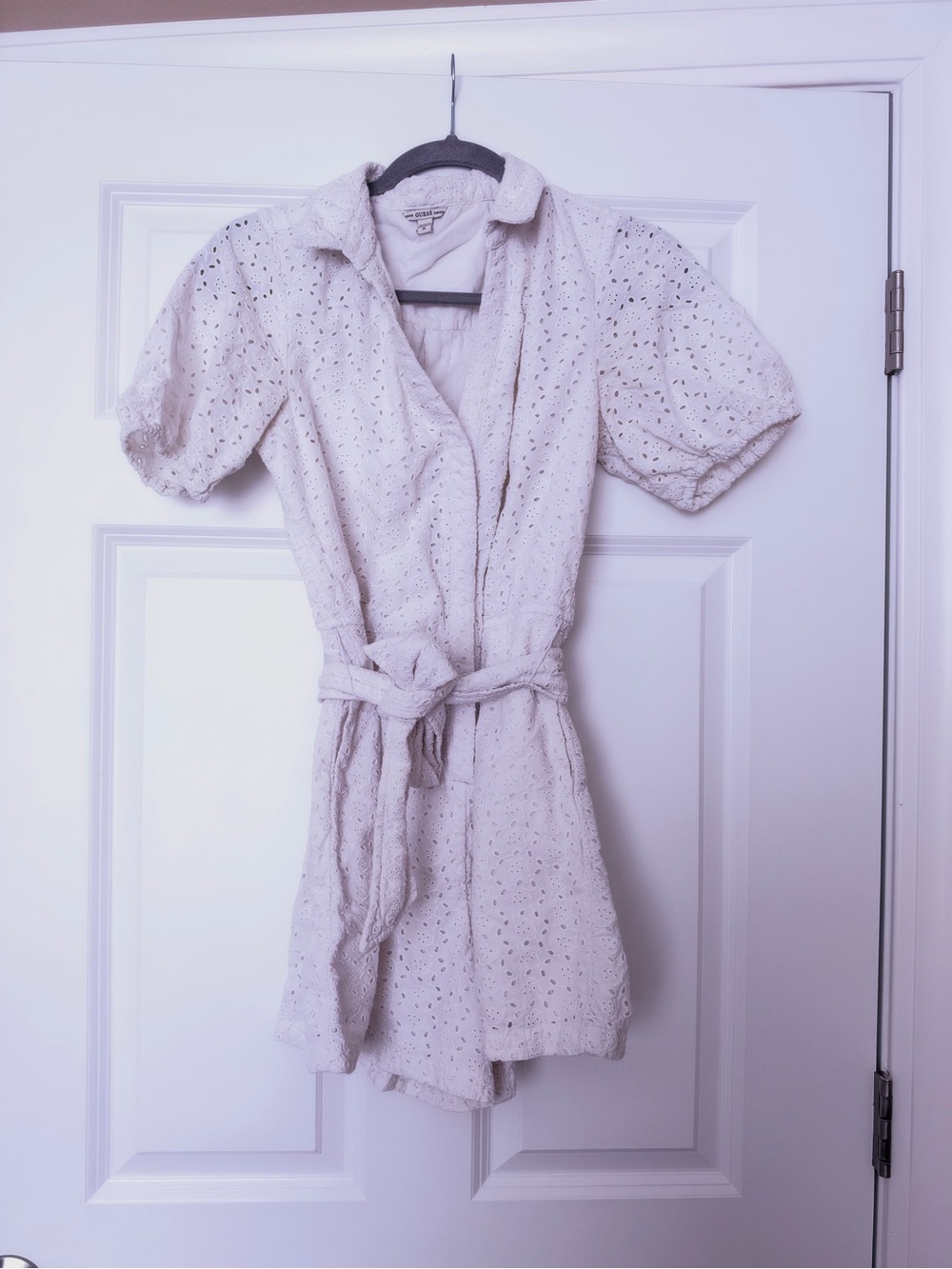 Guess White Eyelet High Waist Romper with Belt